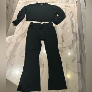 Aritzia Sunday Best Cropped waffle and Flared Pants Set